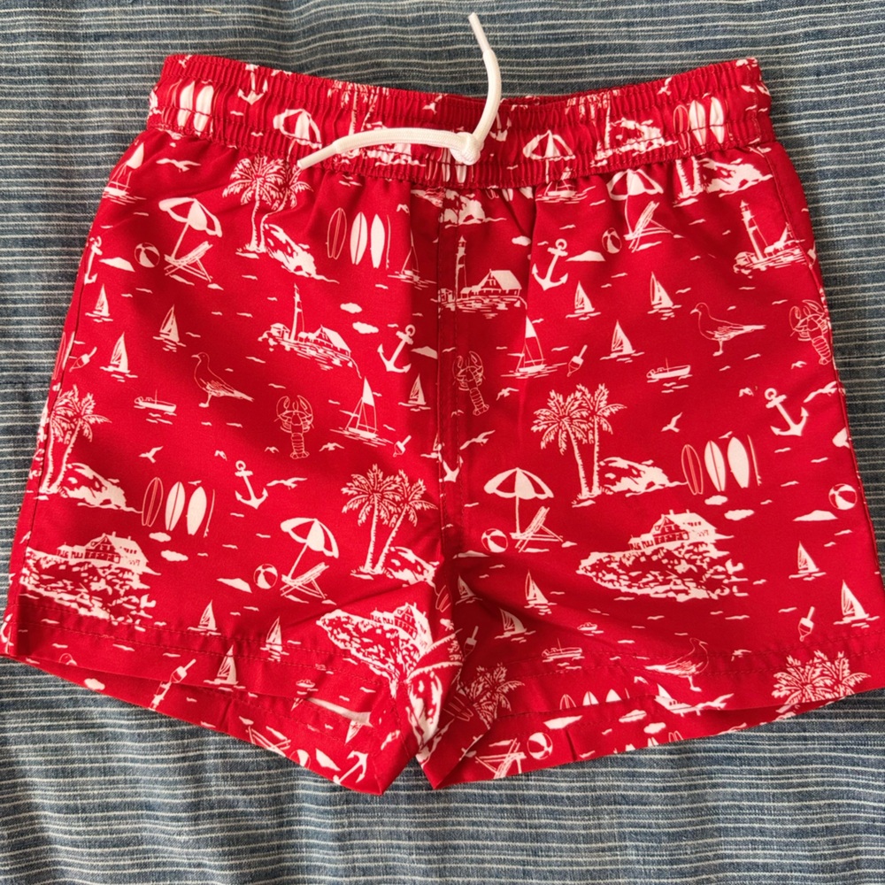 Janie and Jack Red Swim Nautical Trunks